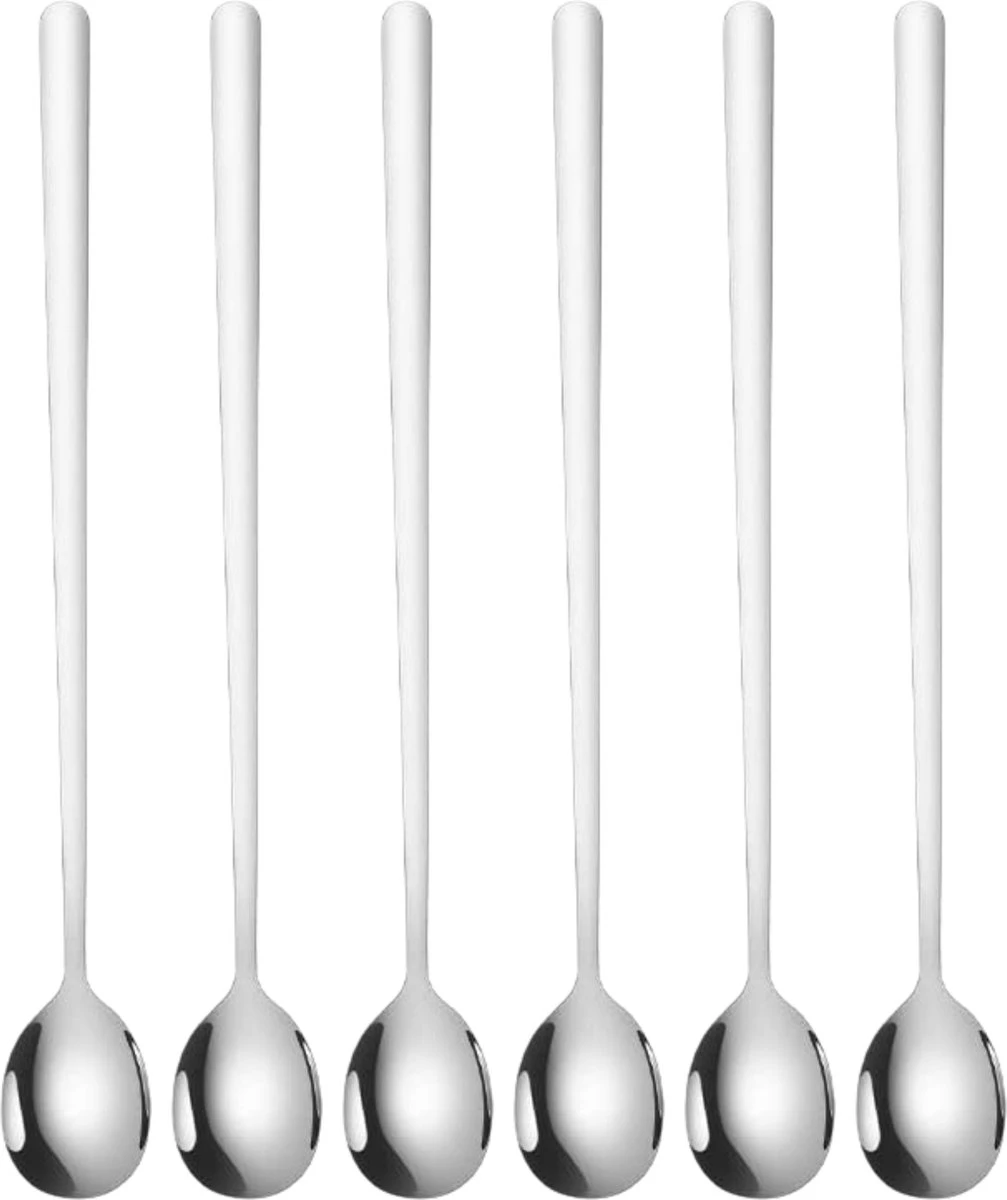 House Of Husk Latte Macchiato Lepels Set - Lange Theelepels - Koffielepels - Longdrinklepels - Sorbetlepels - Barlepel - RVS - 6 Stuks - 20CM - Zilver 3 House Of Husk Latte Macchiato Lepels Set - Lange Theelepels - Koffielepels - Longdrinklepels - Sorbetlepels - Barlepel - RVS - 6 Stuks - 20CM - Zilver