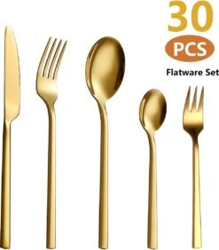 Cadeau 30-delige Gouden Zilverwerk Set Bestekset, Velaze 18/10 Roestvrijstalen Gebruiksvoorwerpen Service Voor 6 Personen Inclusief Dinerlepel, Diner Vork, Diner Mes, Dessertvork En Theelepel, Spiegel Gepolijst Ontwerp -Tefal Winkel 1051x1200 4
