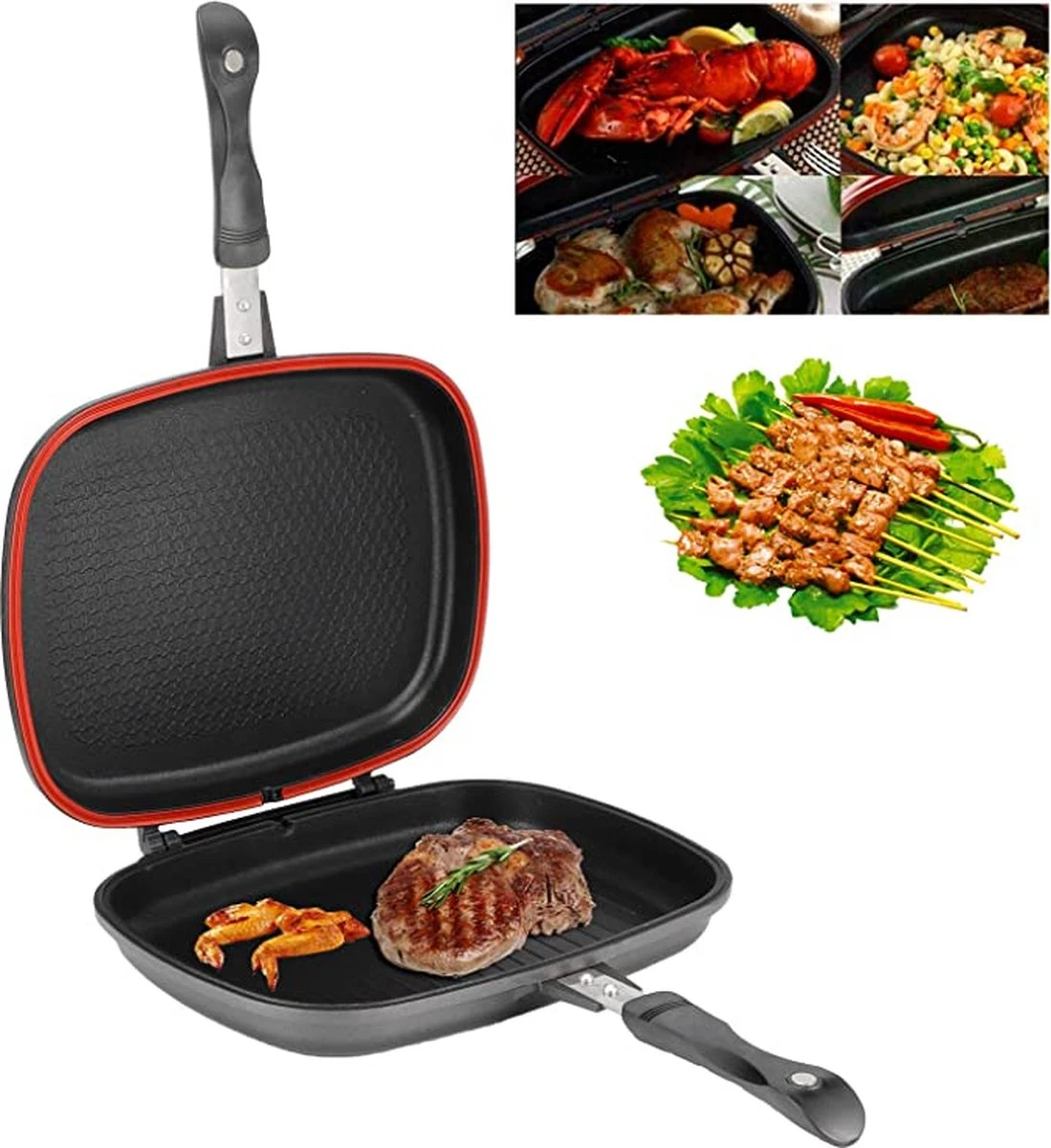 Herenthal Dubbele Grillpan - Ø 28 Cm - Koekenpan - Keramische Pan - Marmeren Coating Met Antiaanbaklaag - PFAS & PFOA Vrij - Pan - Grill - Vermindert Geur, Rook En Oliespatten - Zilver 3 Herenthal Dubbele Grillpan - Ø 28 Cm - Koekenpan - Keramische Pan - Marmeren Coating Met Antiaanbaklaag - PFAS & PFOA Vrij - Pan - Grill - Vermindert Geur, Rook En Oliespatten - Zilver