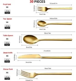 Cadeau 30-delige Gouden Zilverwerk Set Bestekset, Velaze 18/10 Roestvrijstalen Gebruiksvoorwerpen Service Voor 6 Personen Inclusief Dinerlepel, Diner Vork, Diner Mes, Dessertvork En Theelepel, Spiegel Gepolijst Ontwerp -Tefal Winkel 1125x1200 2