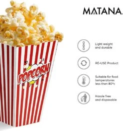 50 Duurzame Popcorn Bakjes (18x10cm) - Popcorn Zakjes Voor Filmavonden, Feestjes - Ook Geschickt Als Snoepbakje Of Feestzakje Voor Kinderen -Tefal Winkel 1127x1200