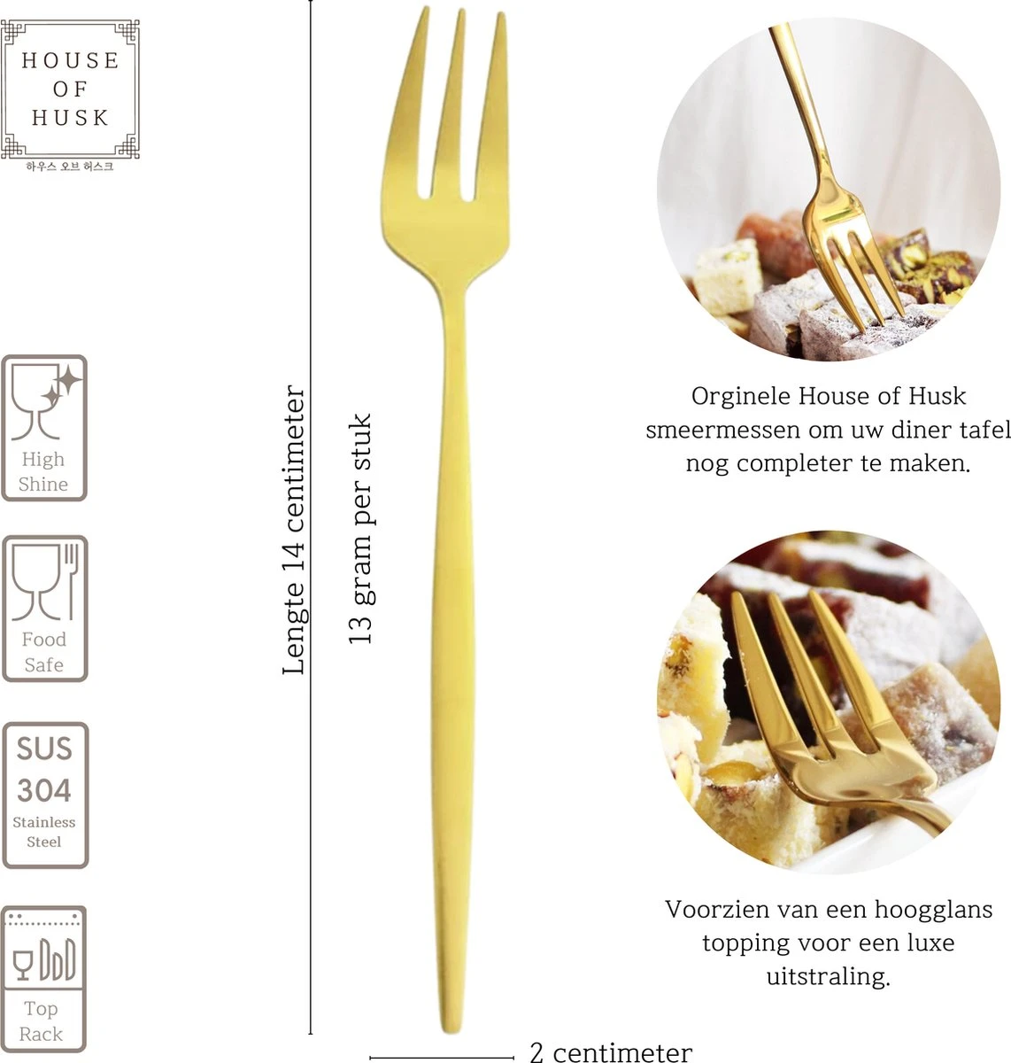 House Of Husk® Gouden Gebaksvorkjes - Dessertvorken - Taartvorkjes - Cocktailvorken - Klein Vorkjes - 12 Stuks - RVS - 14cm 4 House Of Husk® Gouden Gebaksvorkjes - Dessertvorken - Taartvorkjes - Cocktailvorken - Klein Vorkjes - 12 Stuks - RVS - 14cm - Afbeelding 2
