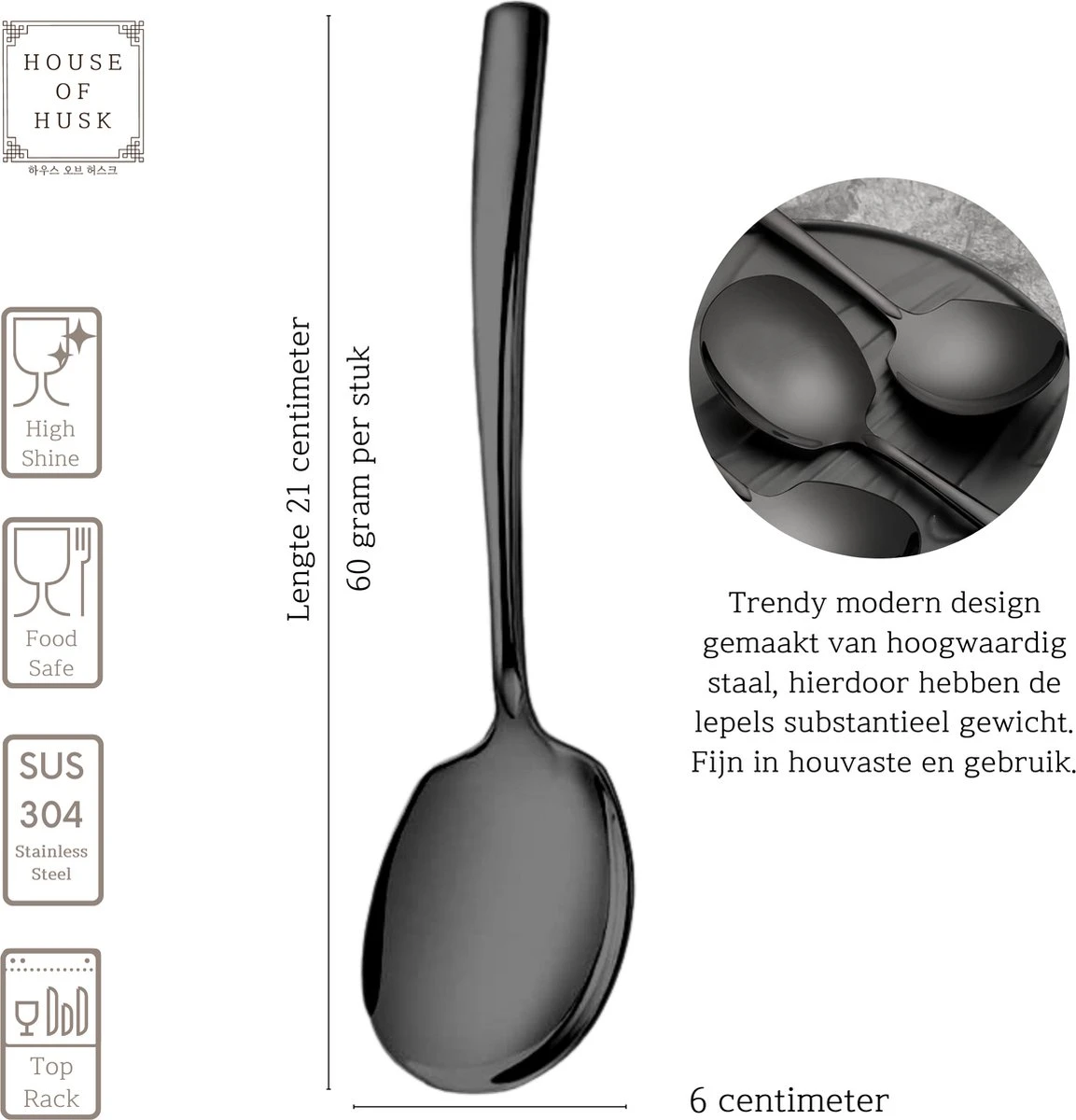 House Of Husk® Opscheplepel Set - Zwart - Serveerlepel - Groetelepel - Aardappellepel - 21cm - RVS - 4 Stuks 4 House Of Husk® Opscheplepel Set - Zwart - Serveerlepel - Groetelepel - Aardappellepel - 21cm - RVS - 4 Stuks - Afbeelding 2