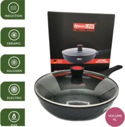 Marble Coating Wokpan Inductie - Met Glazen Deksel - Zwart - 30 Cm -Tefal Winkel 1175x1200