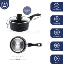 Westinghouse Steelpan Inductie - Ø 18 Cm - Zwart Marmer - Met Deksel - Sauspan -Tefal Winkel 1190x1200 8