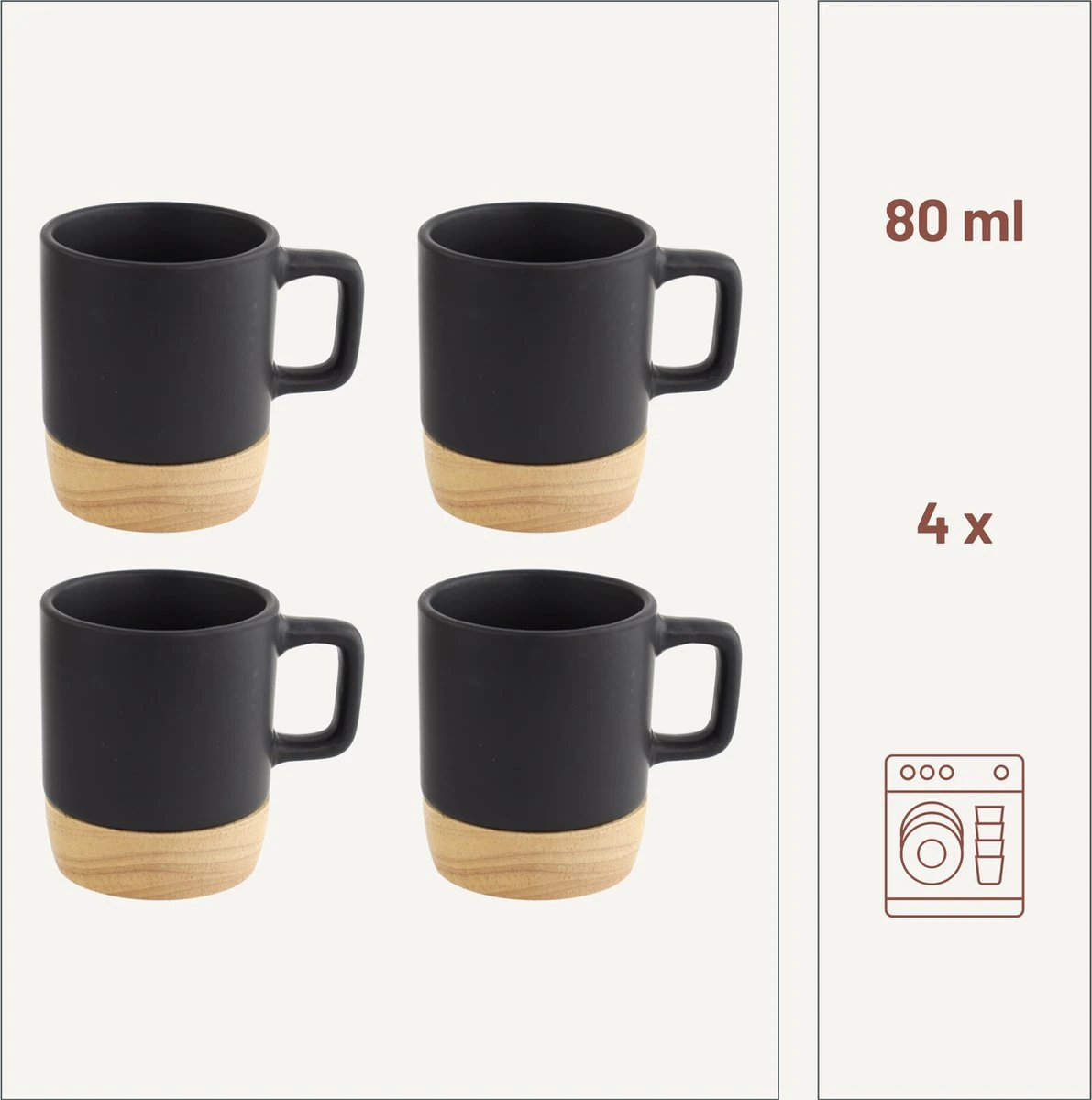 Orange85 Espresso Kopjes - Zwart - Set Van 4 - Met Bamboe Onderzetter - Met Oor - Koffiekopjes 6 Orange85 Espresso Kopjes - Zwart - Set Van 4 - Met Bamboe Onderzetter - Met Oor - Koffiekopjes - Afbeelding 4