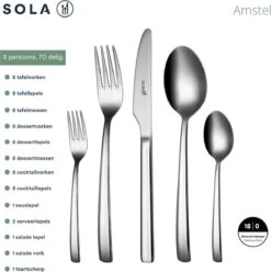 Sola Bestekset Amstel - Economy - 8 Persoons - 70 Delig - Zilver Chroomstaal 18/0 - RVS -Tefal Winkel 1193x1200 11