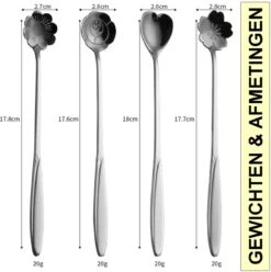 Fako Bijoux® - 8 Lange Lepels Bloem Motief - Latte Macchiato - Longdrink - Cocktail - Dessert - IJs - Koffie - Goud - 8 Stuks - Bewaarzakje -Tefal Winkel 1193x1200 13