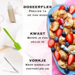 IRONO Poffertjespan Set - Incl. Doseerfles, Kwast En Vork - Poffertjespan Inductie En Electrisch - Poffertjesmaker 19 Poffertjes - Poffertjes Maken - Spuitfles - Cadeau Voor Mannen En Vrouwen -Tefal Winkel 1199x1200