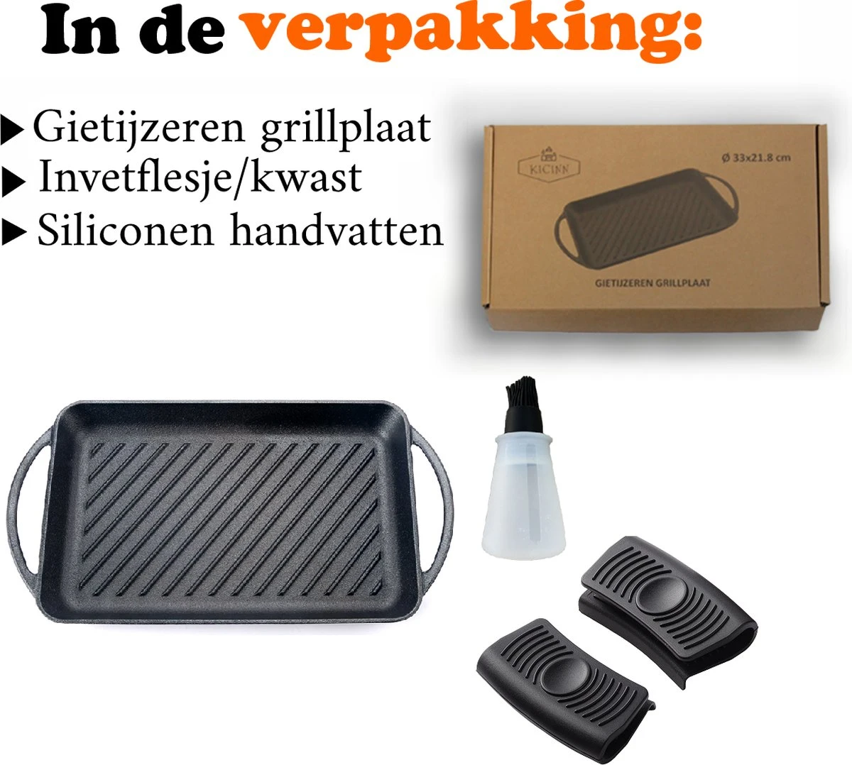 Kicinn Grillplaat - Gietijzer - Geëmailleerd - Incl. Accessoires - Ø 33 X 21.8 Cm (LxB) 4 Kicinn Grillplaat - Gietijzer - Geëmailleerd - Incl. Accessoires - Ø 33 X 21.8 Cm (LxB) - Afbeelding 2