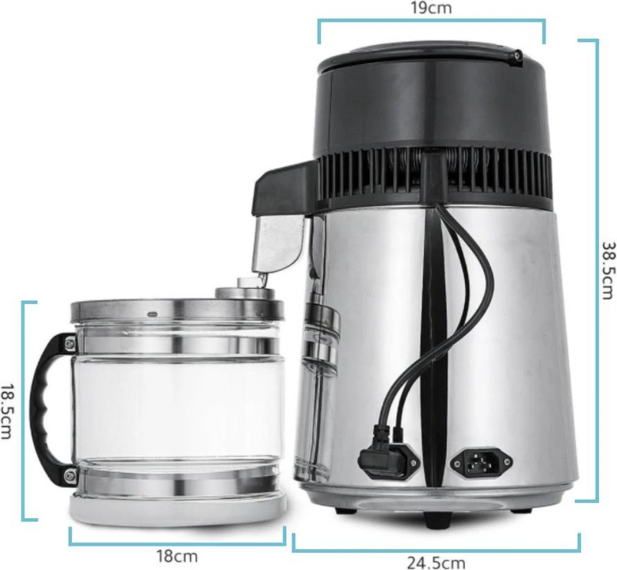 Destilleerketel - Destilleerapparaat - Water Destilleren - RVS Destilleerder - Compleet Pakket - Incl 3 Koolstoffilters En Gratis Schoonmaakmiddel - Zwart - Glazen Waterkan 9 Destilleerketel - Destilleerapparaat - Water Destilleren - RVS Destilleerder - Compleet Pakket - Incl 3 Koolstoffilters En Gratis Schoonmaakmiddel - Zwart - Glazen Waterkan - Afbeelding 7