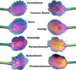 Fako Bijoux® - Bloemen Lepels Set - Theelepel / Koffielepel - 12cm - Regenboog - 8 Stuks -Tefal Winkel 1200x1113 9