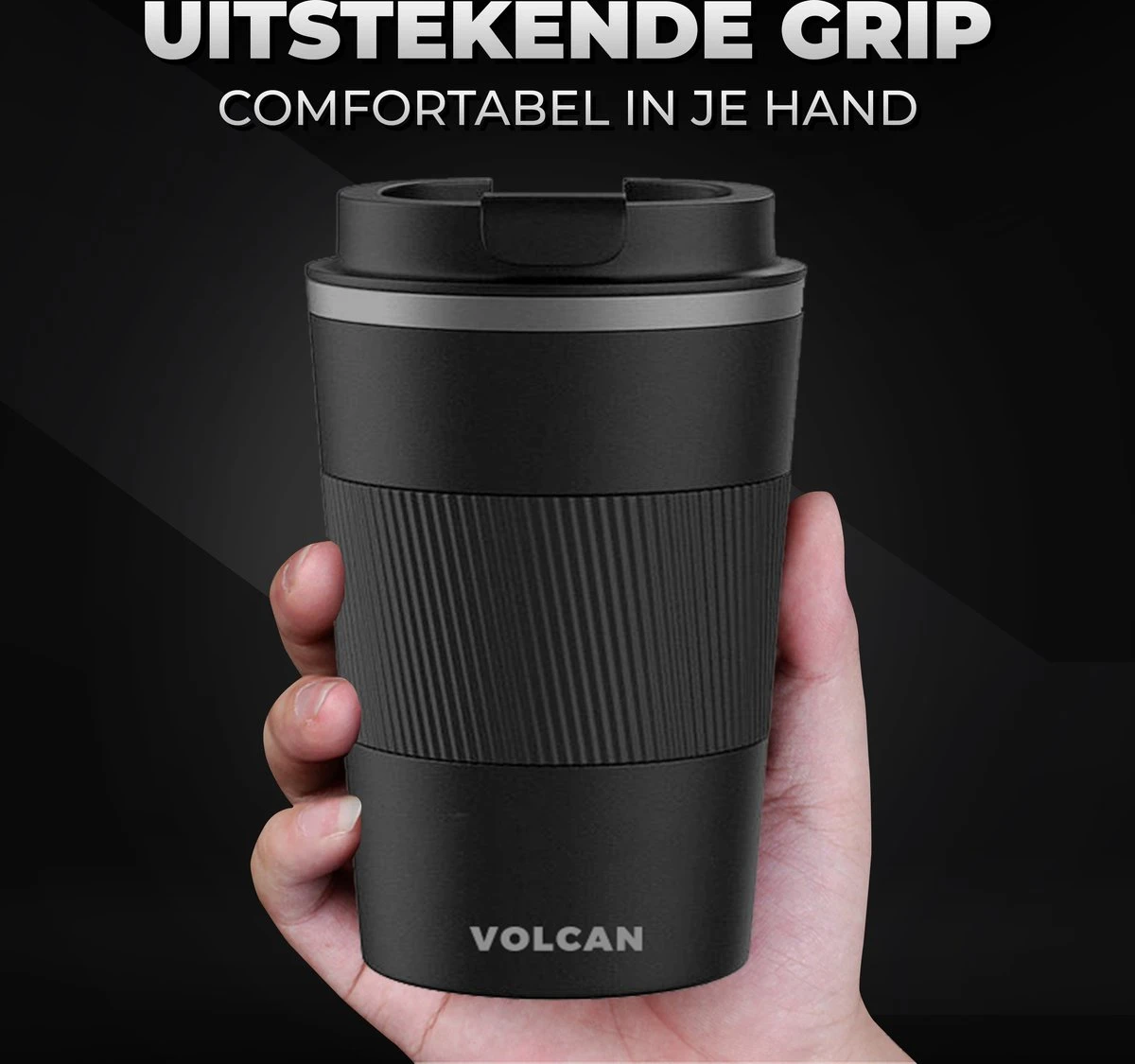 Volcan RVS Koffiebeker To Go Met Sleeve - Thermosbeker - Theebeker - Coffee - Zwart 11 Volcan RVS Koffiebeker To Go Met Sleeve - Thermosbeker - Theebeker - Coffee - Zwart - Afbeelding 9