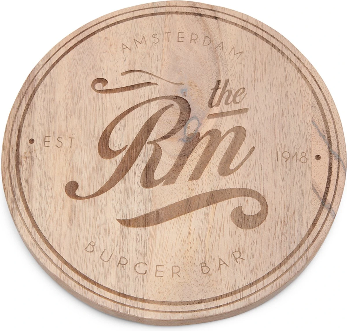Riviera Maison Serveerplank Rond Hout Voor Hamburger - Amsterdam Burger Bar Serving Board - Bruin - Mangohout - 1 Stuk 3 Riviera Maison Serveerplank Rond Hout Voor Hamburger - Amsterdam Burger Bar Serving Board - Bruin - Mangohout - 1 Stuk