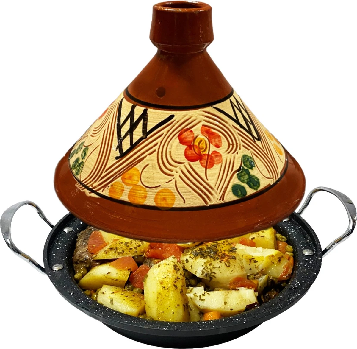 Tajine Aardewerk En Gegoten Aluminium Inductie| Handvaten| Geschikt Voor 4-8 Personen - Alle Warmtebronnen| Ø 30cm 6 Tajine Aardewerk En Gegoten Aluminium Inductie| Handvaten| Geschikt Voor 4-8 Personen - Alle Warmtebronnen| Ø 30cm - Afbeelding 4