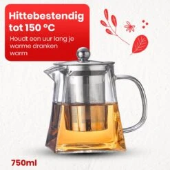 Procidi® Glazen Theepot Met Filter - Theekan Met Infuser - Dubbelwandig Borosilicaat Glas - Thee Thermoskan - Koffiekan 750 ML - Teapot -Tefal Winkel 1200x1197 14