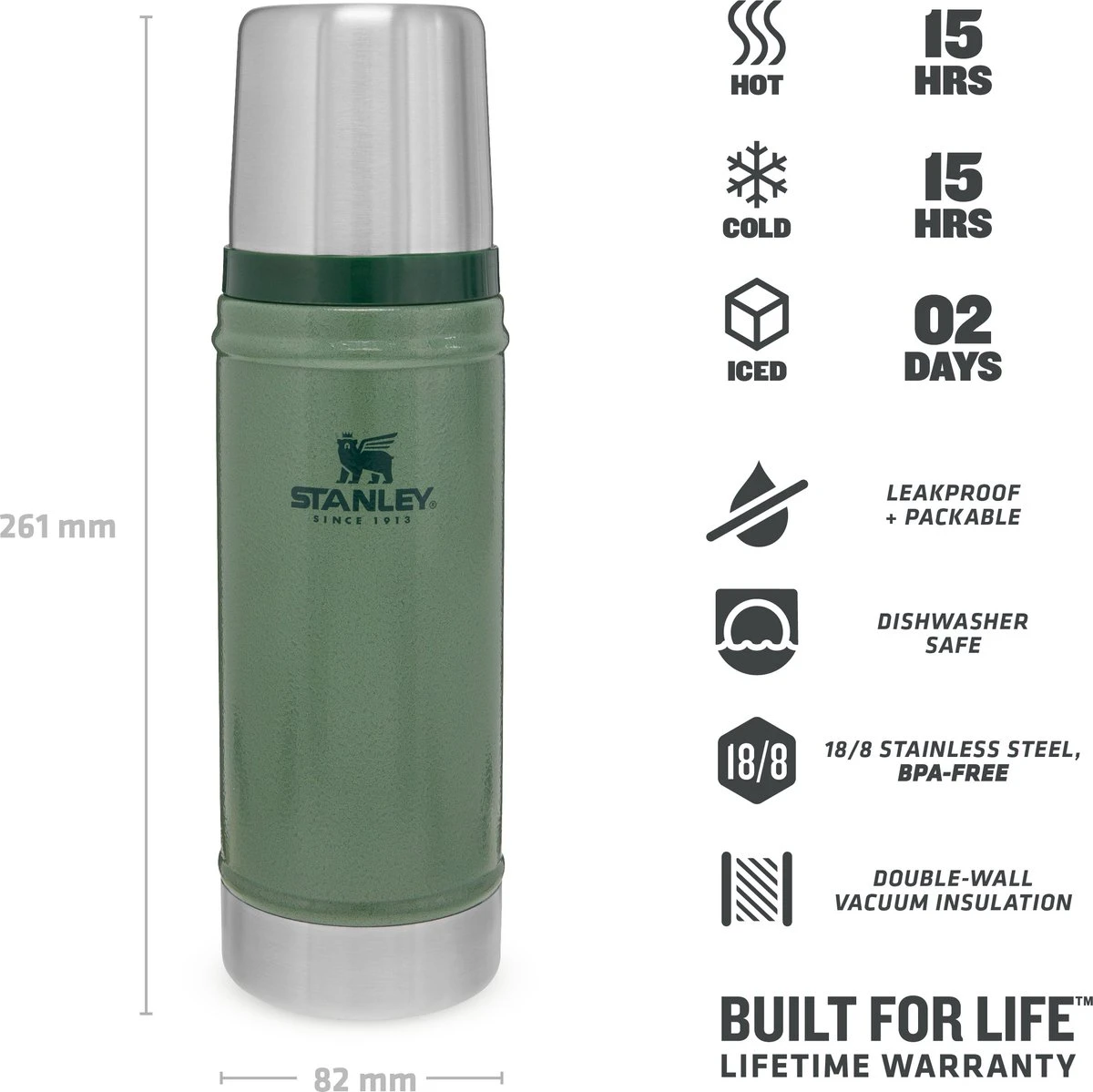 Stanley The Legendary Classic Bottle 0,47L - Thermosfles - Hammertone Green 11 Stanley The Legendary Classic Bottle 0,47L - Thermosfles - Hammertone Green - Afbeelding 9