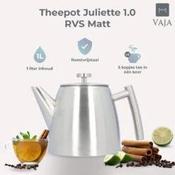 Vaja® Theepot Camille Met Filter - Zilver - 1.0L - RVS Dubbelwandig - Theekan 15 Vaja® Theepot Camille Met Filter - Zilver - 1.0L - RVS Dubbelwandig - Theekan -Tefal Winkel 1200x1200 1157