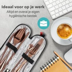 Damster Reisbestek - Verbeterde Versie - Meeneem Bestek Rvs - Reis Bestekset To Go - Incl. Herbruikbare Rietjes - Eenpersoons - Achtdelig - Roodgoud -Tefal Winkel 1200x1200 1347