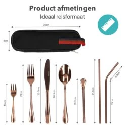 Damster Reisbestek - Verbeterde Versie - Meeneem Bestek Rvs - Reis Bestekset To Go - Incl. Herbruikbare Rietjes - Eenpersoons - Achtdelig - Roodgoud -Tefal Winkel 1200x1200 1349
