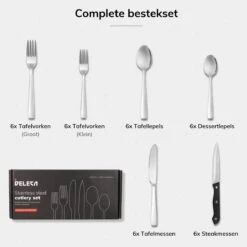 Deleca 6 Persoons Bestekset (36-delig) - Lepels, Messen, Vorken & Steakmessen - Vaatwasserbestendig - Zilver / RVS -Tefal Winkel 1200x1200 1384