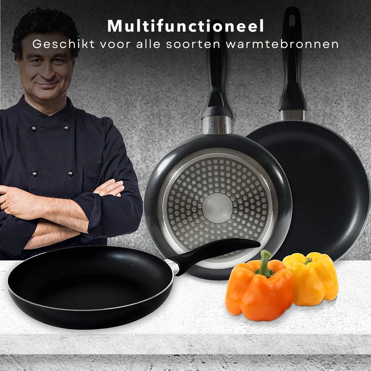 Cheqo® PRO 3-Delige Koekenpannenset - Koekenpan Set - Pannenset - Geperst Aluminium - Geschikt Voor Gas, Elektrisch, Keramisch, Halogeen Koken 7 Cheqo® PRO 3-Delige Koekenpannenset - Koekenpan Set - Pannenset - Geperst Aluminium - Geschikt Voor Gas, Elektrisch, Keramisch, Halogeen Koken - Afbeelding 5