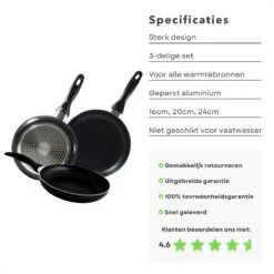 Cheqo® PRO 3-Delige Koekenpannenset - Koekenpan Set - Pannenset - Geperst Aluminium - Geschikt Voor Gas, Elektrisch, Keramisch, Halogeen Koken 13 Cheqo® PRO 3-Delige Koekenpannenset - Koekenpan Set - Pannenset - Geperst Aluminium - Geschikt Voor Gas, Elektrisch, Keramisch, Halogeen Koken -Tefal Winkel 1200x1200 178