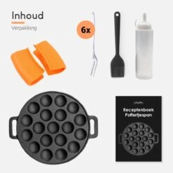 Ocina Poffertjespan – Combo Pack – 19 Poffertjes – Poffertjesmaker – Poffertjespan Inductie – Poffertjespan Electrisch – Gietijzeren Pan - Inclusief Doseerfles, Handvaten, 6x Poffertjesvorken En Invetkwast – Gratis Receptenboek -Tefal Winkel 1200x1200 37