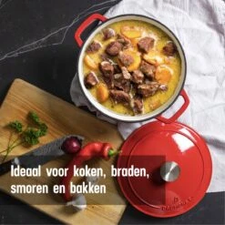 Daumonet Carême Rouge Gietijzeren Braadpan - Sudderpan Kersen Rood - Rond - Ø26 Cm - 4,4 Liter - PFAS & PFOA Vrij - Emaille - Geschikt Voor Alle Warmtebronnen - Elektrisch - Gas - Halogeen - Inductie - Keramisch - Vaatwasserbestendig -Tefal Winkel 1200x1200 556