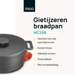 MOA Gietijzeren Braadpan - Inhoud 4,75 Liter - 26CM - Rond - Alle Warmtebronnen - Ook Voor Inductie - Gewicht 5,8 Kg - Zwart - MOAMC26B 12 MOA Gietijzeren Braadpan - Inhoud 4,75 Liter - 26CM - Rond - Alle Warmtebronnen - Ook Voor Inductie - Gewicht 5,8 Kg - Zwart - MOAMC26B -Tefal Winkel 1200x1200 565