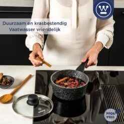 Westinghouse Steelpan Inductie - Ø 18 Cm - Zwart Marmer - Met Deksel - Sauspan -Tefal Winkel 1200x1200 681