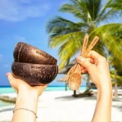 Ecowize Coconut Bowls (Set Van 3) - Kokosnoot Kom & Schaal - Met 3 Lepels, 3 Vorken En 8 Bamboe Rietjes - Zero Waste & Herbruikbaar - Duurzaam Cadeau -Tefal Winkel 1200x1200 864
