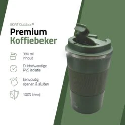 GOAT Outdoor RVS Koffiebeker To Go - Thermosbeker - Theebeker - Reisbeker - Lekvrij - 380ml - Groen -Tefal Winkel 1200x1200 895