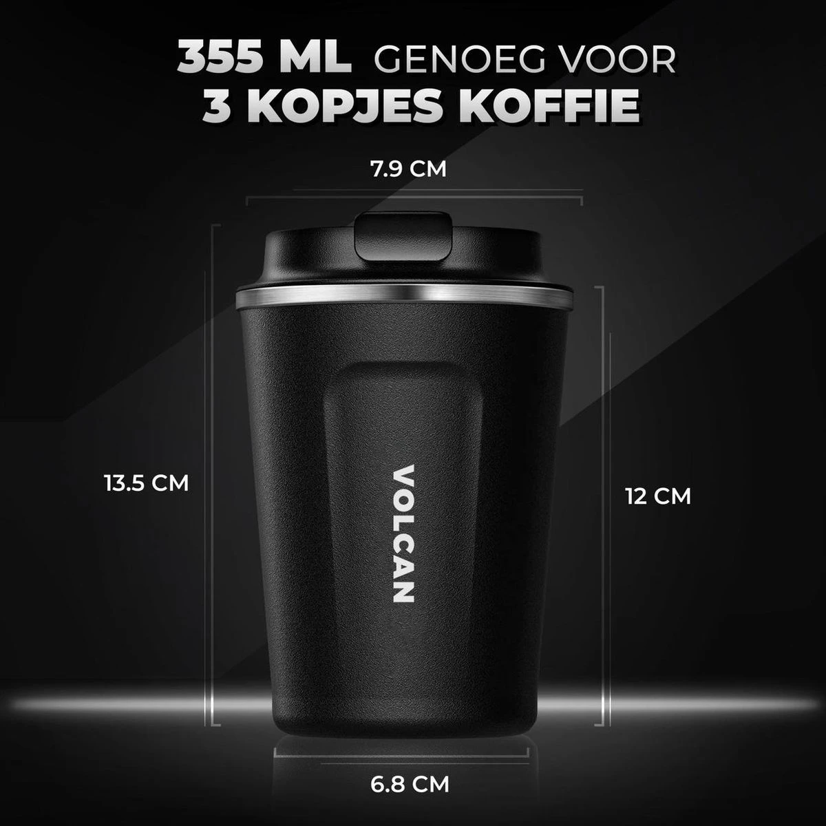 Volcan RVS Koffiebeker To Go - Thermosbeker - Theebeker - Coffee - Zwart 4 Volcan RVS Koffiebeker To Go - Thermosbeker - Theebeker - Coffee - Zwart - Afbeelding 2