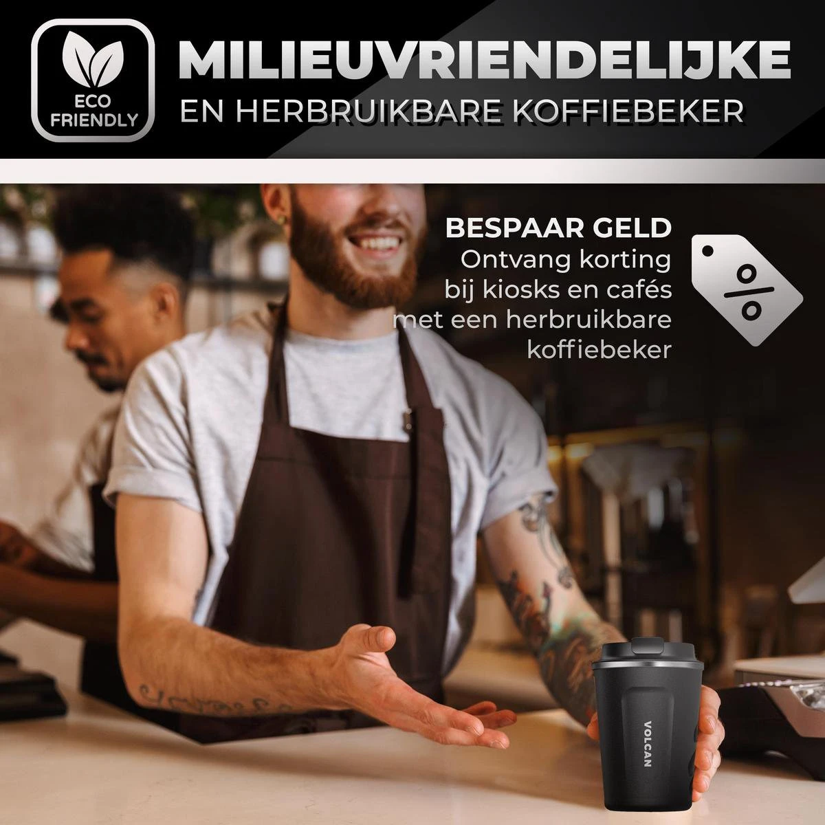 Volcan RVS Koffiebeker To Go - Thermosbeker - Theebeker - Coffee - Zwart 6 Volcan RVS Koffiebeker To Go - Thermosbeker - Theebeker - Coffee - Zwart - Afbeelding 4