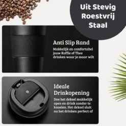 Mmoods Thermosbeker Voor Koffie En Thee 380ml - Koffiebeker To Go - Reisbeker Voor Auto - Herbruikbare Drinkfes Voor Warme En Koude Dranken - Ecologische Thermoskan Zwart Geschenk -Tefal Winkel 1200x1200 998