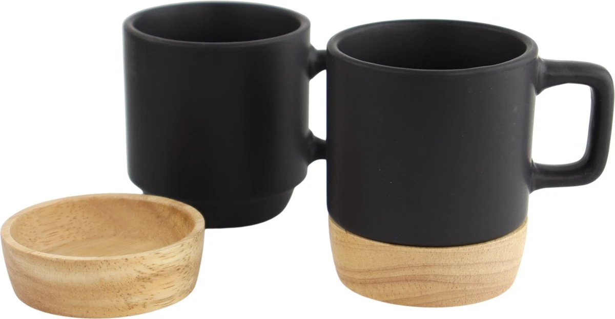 Orange85 Espresso Kopjes - Zwart - Set Van 4 - Met Bamboe Onderzetter - Met Oor - Koffiekopjes 4 Orange85 Espresso Kopjes - Zwart - Set Van 4 - Met Bamboe Onderzetter - Met Oor - Koffiekopjes - Afbeelding 2