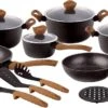 15 Delig Pannenset - Marmeren Coating - Hapjespan - Kookpan - Marmeren Coating - Met Glazen Deksels - Zwart -Tefal Winkel 1200x627