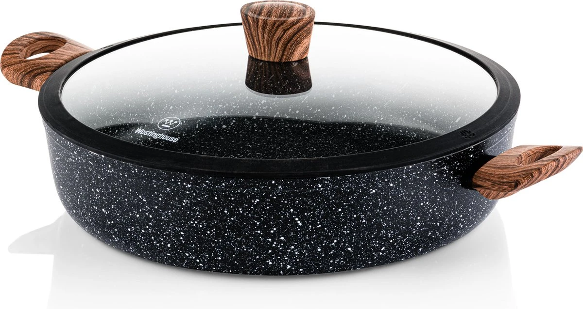 Westinghouse Hapjespan Inductie - Ø 28 Cm - Zwart Marmer Wood - Speciale Editie - Met Deksel - Geschikt Voor Alle Warmtebronnen 3 Westinghouse Hapjespan Inductie - Ø 28 Cm - Zwart Marmer Wood - Speciale Editie - Met Deksel - Geschikt Voor Alle Warmtebronnen