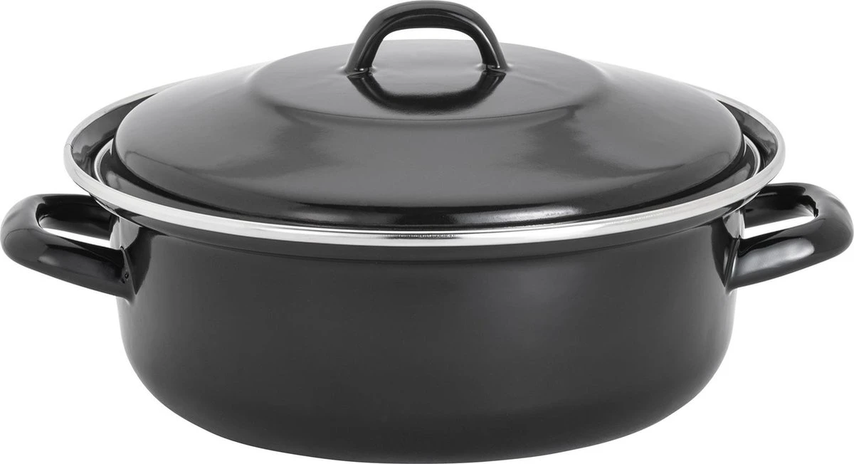 Lite-Body - Emaille - Magnus Braadpan 24cm/2,5l Met Deksel - Zwart - Inductie 3 Lite-Body - Emaille - Magnus Braadpan 24cm/2,5l Met Deksel - Zwart - Inductie