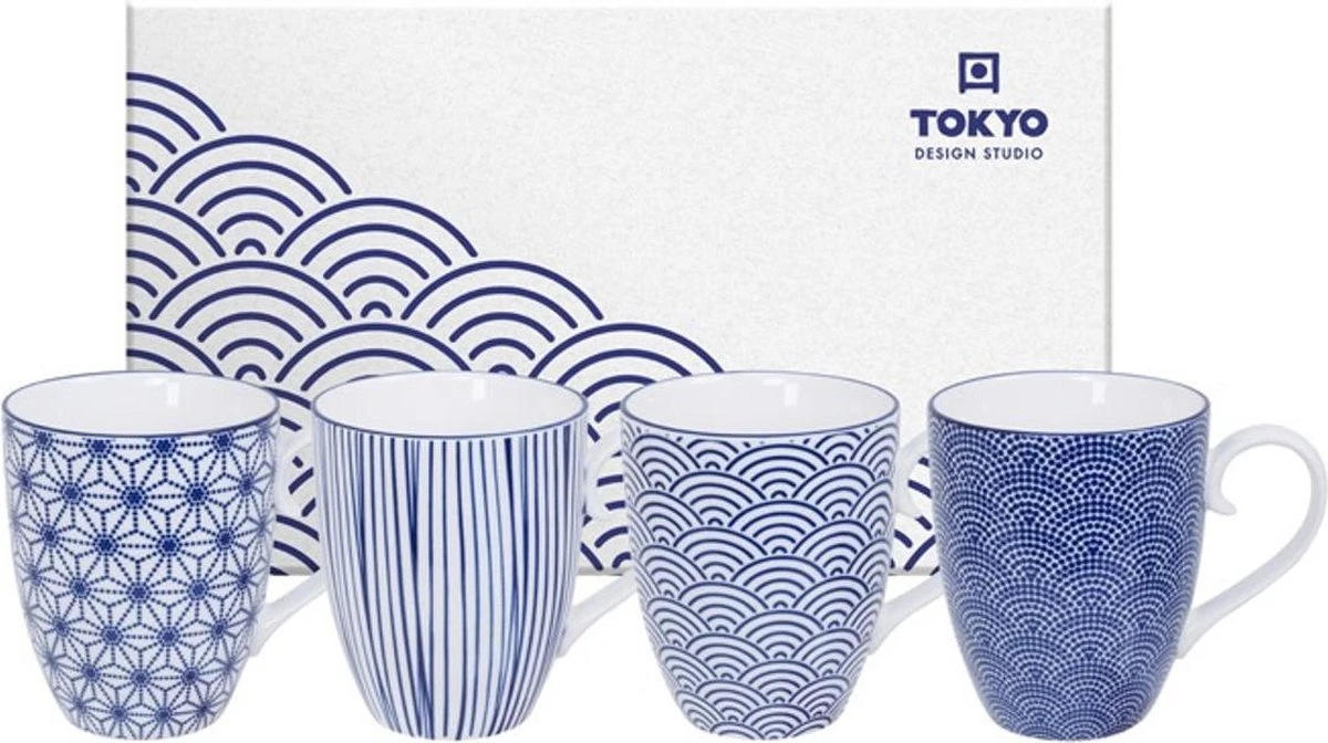 Tokyo Design Studio - Nippon Blue - Set Van 4 Mokken 380 Ml - Verpakt In Luxe Geschenkdoos 3 Tokyo Design Studio - Nippon Blue - Set Van 4 Mokken 380 Ml - Verpakt In Luxe Geschenkdoos