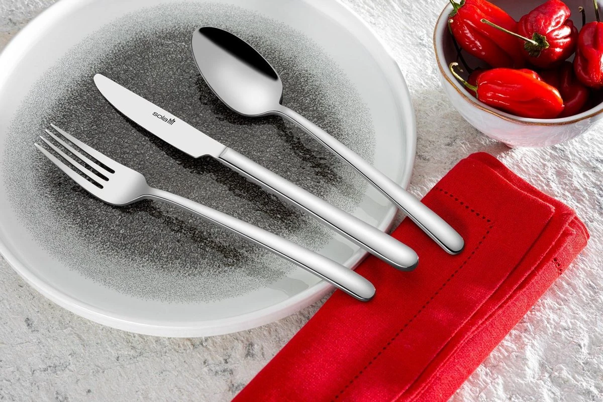 Sola Bestekset Donau - Modern - 12 Persoons - 64 Delig - Zilverwit Edelstaal 18/10 - RVS - Zilver 4 Sola Bestekset Donau - Modern - 12 Persoons - 64 Delig - Zilverwit Edelstaal 18/10 - RVS - Zilver - Afbeelding 2