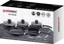 Herzberg HG-5003BK: 8 Pieces Marble Cookware Set - Black -Tefal Winkel 1200x819