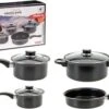 Redcliffs 4-delige Pannenset - Met 3 Glazen Deksels - Anti-Aanbaklaag - Camping/ Kamperen - Steelpannen, Hapjespan, Kookpan -Tefal Winkel 1200x829