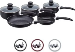 Herzberg HG-5003BK: 8 Pieces Marble Cookware Set - Black -Tefal Winkel 1200x836 1