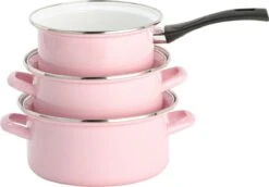 Lite-Body Pannenset - 3-delig - 2 Kookpannen & 1 Steelpan - Emaille - Serafijn Roze -Tefal Winkel 1200x836