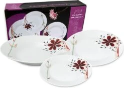 Bella Fiore Premium Serviesset 18 Delig - Serviesset - Bordenset - Borden - 6 Persoons - Elegant Design - Premium Porselein - Wit Met Bloem AR-52