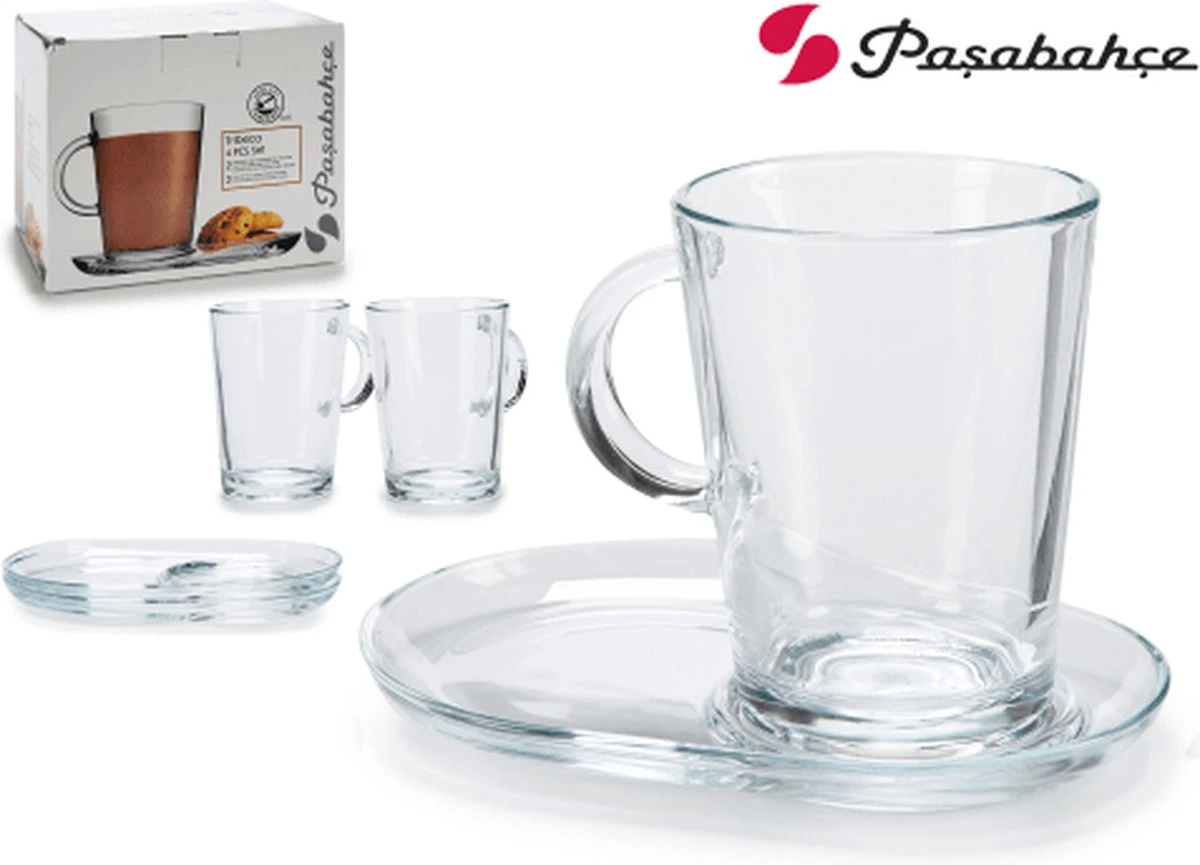 Pasabahce Tribeca Theeglas Met Schotel 400 Ml - Gehard Glas - 2 Stukst 4 Pasabahce Tribeca Theeglas Met Schotel 400 Ml - Gehard Glas - 2 Stukst - Afbeelding 2