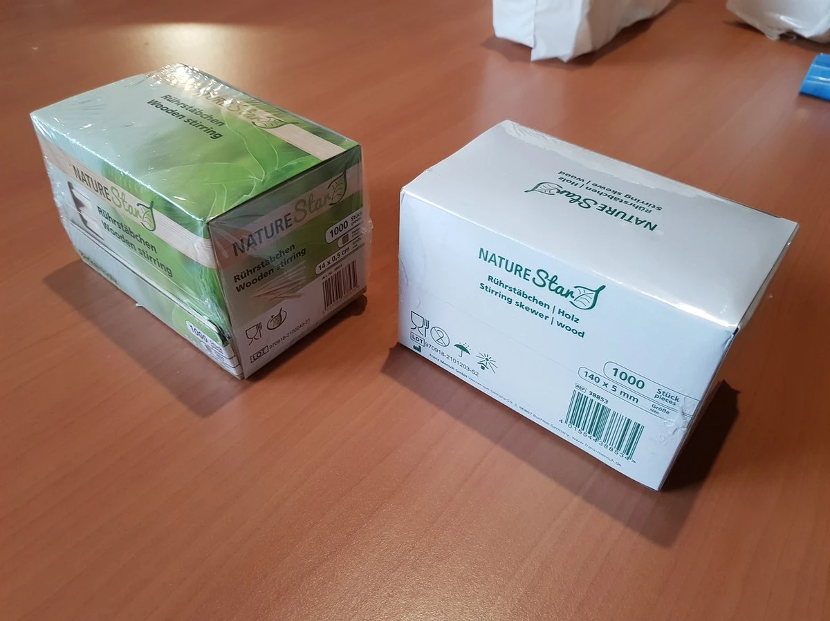 Merkloos NatureStar Wegwerp Houten Roerstaafjes 14 Cm BIO 1000 Stuks In Handige Hygiënische (dispenser)doos 4 Merkloos NatureStar Wegwerp Houten Roerstaafjes 14 Cm BIO 1000 Stuks In Handige Hygiënische (dispenser)doos - Afbeelding 2