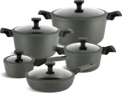 Tefal Winkel 44 Edënbërg Green Line - 12-delige Luxe Pannenset Van Gesmeed Aluminium - Keramische/Marmeren Coating